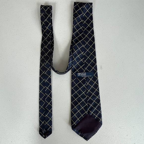 Polo by Ralph Lauren Blue Plaid Design 100% Silk Men's Necktie Hand Made Repp - Picture 4 of 16